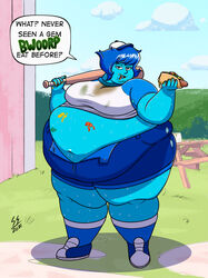  1girls bbw big_belly fat food_stains lapis_lazuli_(bob) lapis_lazuli_(gem) lapis_lazuli_(steven_universe) morbidly_obese morbidly_obese_female obese_female overweight overweight_female ready_to_pop slob steven_universe sugarrollart weight_gain 