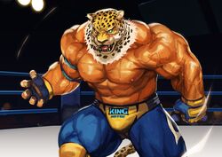  abs absurd_res animal_head biceps big_muscles bodily_fluids bulge english_text felid fighting_ring for_a_head hi_res huge_muscles human humanoid jaguar king_(tekken) luchador male mammal mask muscular muscular_male pantherine pecs solo sweat tekken tekken_7 text traver009 vein veiny_muscles wrestler wrestling 