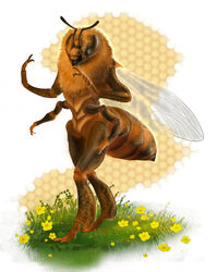  ambiguous_gender antennae_(anatomy) anthro arthropod arthropod_abdomen bee field flower grass hi_res honey_bee honeycomb hymenopteran insects mandibles multi_arm multi_limb nude plant solo tellarasa walking 