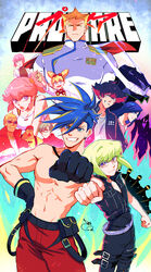  anime_coloring bae_(baebae) biar_colossus blonde_hair blue_hair clenched_hand everyone fire galo_thymos green_fire green_hair gueira heris_ardebit highres ignis_ex kray_foresight lio_fotia lucia_fex meis_(promare) pink_hair promare purple_eyes purple_fire remi_puguna spiked_hair varys_truss 