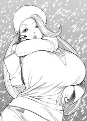  breasts female fingernails fur_hat gigantic_breasts gloves greyscale hat jewelry kimidake large_breasts lips lipstick long_fingernails long_hair long_sleeves looking_at_viewer makeup mature_female melony_(pokemon) monochrome multicolored_hair nail_polish plump pokemon pokemon_swsh ring scarf single_glove snow solo streaked_hair sweater upper_body ushanka wedding_ring white_hat white_scarf white_sweater 