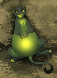  2024 4_toes belly big_belly black_kitty chest_tuft closed_smile colored digital_drawing_(artwork) digital_media_(artwork) eyebrows feet felid female feral fur glowing grass green_body green_eyes green_fur green_nose hi_res lion long_tail looking_at_viewer lying mammal mouth_closed multicolored_body multicolored_fur neon_(budthewolf) on_back outside pantherine paw_on_belly paws plant pregnant pregnant_female pregnant_feral quadruped radioactive shaded simple_shading smile smiling_at_viewer solo spread_legs spreading tail tail_tuft toes tuft yellow_sclera 