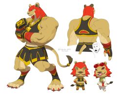  animal_crossing anthro anthrofied back_muscles biceps bottomwear brown_body brown_fur capcom clothing colored_nails felid female fur hair hi_res lion mammal marisa_(street_fighter) muscular muscular_anthro muscular_female nails nintendo pantherine red_hair skirt solo street_fighter style_emulation yjoistiidaan283 