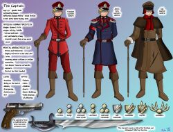  absurd_res cane captain clothed clothing coat gun hi_res holding_cane holding_object human links male mammal melee_weapon military_uniform model_sheet ranged_weapon red_clothing red_topwear red_vest sabre_(weapon) sword the_farfener theauroranarchive topwear uniform vest weapon white_body white_skin 