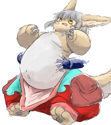  ambiguous_gender anime anthro belly belly_grab brown_body duo hair hi_res human intersex intersex/male lagomorph lai0n leporid made_in_abyss male mammal nanachi narehate obese obese_anthro overweight overweight_anthro rabbit reg_(made_in_abyss) white_hair 