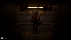  16:9 anthro canid canine canis checkered checkered_floor clothed clothing dark_room female first_person_view five_nights_at_freddy&#039;s five_nights_at_freddy&#039;s:_security_breach glowing glowing_eyes hi_res mammal maniac_ed roxanne_wolf scottgames solo standing steel_wool_studios text wallpaper widescreen wolf 