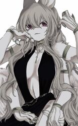  absurdres animal_ears armband breasts brown_hair collar extra_arms female furry furry_female highres iwayonchan jewelry light_smile lips long_hair necklace original purple_eyes solo white_background wristband 