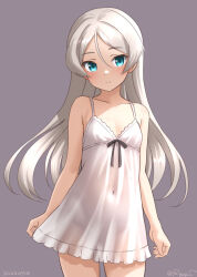  alternate_costume babydoll blue_eyes blush breasts covered_navel dress female hair_between_eyes javelin_(kancolle) kantai_collection lingerie long_hair looking_at_viewer ray.s see-through_clothes see-through_dress small_breasts solo underwear very_long_hair white_babydoll white_hair 