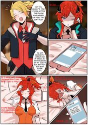  1boy 1girls battle_academia_ezreal battle_academia_lux battle_academia_series cellphone cheating cheating_girlfriend colored comic ezreal hudak league_of_legends luxanna_crownguard message netorare no_sex ntr school_uniform schoolgirl 