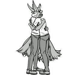  1:1 animated anthro beastars canid canine canis claws closed_eyes clothed clothing daww duo father_(lore) father_and_child_(lore) father_and_son_(lore) hug hybrid lagomorph lee_(greatlizardwizard) legoshi&#039;s_chimera_(beastars) legoshi_(beastars) leporid male mammal monochrome parent_(lore) parent_and_child_(lore) parent_and_son_(lore) rabbit short_playtime smile son_(lore) sunny_frostwolf tail tail_motion tailwag wolf 