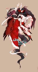  black_hair blue_eyes cape clothing depravedstar dragon feathered_wings feathers feral flower_hair_accessory hair hi_res horn mythological_creature mythological_scalie mythology pawpads scalie simple_background solo tail wings 