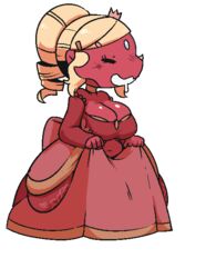  2018 alpha_channel anonymous_artist anthro armwear ball_gown big_breasts blonde_hair bodily_fluids breast_squish breasts cleavage closed_eyes clothed clothing crown detached_sleeves dragon dragon_princess dress dress_bow drill_curls drooling female fusion hair headgear holding_clothing holding_dress holding_object human_princess looking_pleasured midriff mythological_creature mythological_scalie mythology navel open_mouth open_smile ponytail princess red_body red_scales reptile royalty saliva scales scalie smile solo squish torogao towergirls 