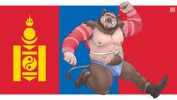  16:9 anthro boots border clothing exposed_belly fist_in_air flag flag_background flexing footwear hi_res jumping khenbish_(minotaur_hotel) looking_at_viewer male mammal minotaur_hotel mongolian mongolian_clothing mongolian_flag musclegut muscular muscular_male one_eye_closed sleeves smile smiling_at_viewer solo soyombo stray_piggy string suid suina sus_(pig) tail tail_tuft tuft tusks watermark widescreen wild_boar wink winking_at_viewer wrestling_clothing 