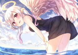  angel halo maka_neko original pink_eyes pink_hair wings 