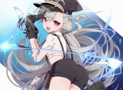  anthro ass azur_lane cropped fukurou_(hvgd5584) gray_hair gun minsk_(azur_lane) oerba_yun_fang police police_uniform purple_eyes shirt uniform weapon 