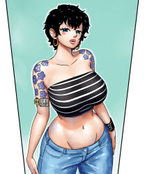  1girls bare_shoulders big_breasts crop_top doll_(one_piece) goth iury_padilha one_piece plump_lips solo tattoo 