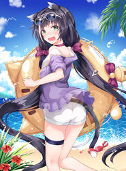  animal_ears garter karyl_(princess_connect) megane nekomimi open_shirt princess_connect princess_connect!_re:dive ramyun_sari tail wet 