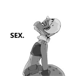  2020 absurd_res anthro belt clothed clothing english_text greyscale hi_res horn jarnqk kobold meme midriff monochrome piko_(simplifypm) simple_background solo text url white_background 