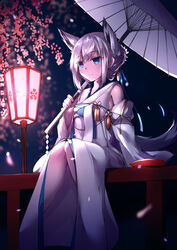  animal_ears azur_lane kawakaze_(azur_lane) kimono ryou_(ryo_217cafe) tail umbrella 