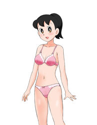  1girls 2021 black_eyes black_hair bra breasts doraemon female future_shizuka human large_breasts light-skinned_female light_skin mimori_akira navel open_mouth panties ponytail shizuka_minamoto short_hair solo standing underwear white_background 