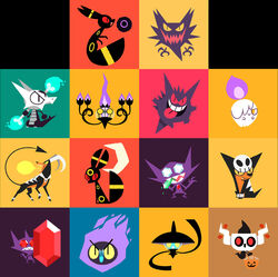  alolan_form alolan_marowak bone breathing_fire canine chandelure closed_mouth commentary creature crescent_moon eating english_commentary fire flame floating frown full_body gem gen_1_pokemon gen_2_pokemon gen_3_pokemon gen_5_pokemon gen_6_pokemon gen_7_pokemon gengar ghost haunter highres holding holding_bone holding_gemstone horns houndoom houndour jack-o&#039;-lantern julesdrawz lampent litwick looking_at_viewer looking_back mega_pokemon mega_sableye moon no_humans phantump pokemon pokemon_(creature) purple_fire red_eyes sableye sharp_teeth sitting smile teeth tongue tongue_out umbreon yellow_eyes 