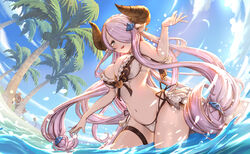  animal_crossing beach bikini blue_eyes blue_sky breasts bridal_garter cloud crossover day draph female granblue_fantasy hair_ornament hair_over_one_eye highres horns large_breasts light_purple_hair long_hair looking_at_viewer narmaya_(granblue_fantasy) narmaya_(summer)_(granblue_fantasy) navel ocean official_alternate_costume outdoors palm_tree pointy_ears side-tie_bikini_bottom sky solo swimsuit tenshin_kagehisa timmy_(animal_crossing) tom_nook_(animal_crossing) tommy_(animal_crossing) tree very_long_hair villager_(animal_crossing) wading water white_bikini 