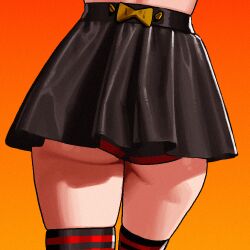  ass ass_focus black_panties black_skirt black_thighhighs burnice_white dc_(makezzal) female from_behind gradient_background lower_body miniskirt orange_background panties pleated_skirt skirt solo thighhighs underwear zenless_zone_zero 