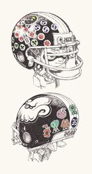  1boy american_football_helmet helmet highres inkling inkling_boy inkling_player_character multiple_views simple_background splatoon_(series) spot_color sticker tentacle_hair upper_body white_background yuta_agc 