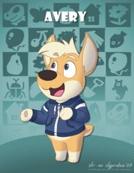  2020 animal_crossing anthro avery_(vir-no-vigoratus) black_nose blonde_hair blue_clothing blue_eyes blue_hoodie blue_topwear canid canine canis clothing domestic_dog english_text fur grey_pawpads hair herding_dog hoodie male mammal nintendo open_mouth orange_body orange_fur pastoral_dog pawpads smile solo tan_body tan_fur text tongue_showing topwear vir-no-vigoratus welsh_corgi 