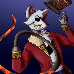  &gt;:) 12nickcherry 1:1 1_eye 2020 5_fingers absurd_res animatronic anthro big_teeth black_eyebrows black_nose blue_background bone bottomwear canid canine chain_belt chains clothed clothing coat eyebrows fingers five_nights_at_freddy&#039;s five_nights_at_freddy&#039;s_ar fox foxy_(fnaf) fur grey_body grey_fur gums half-closed_eyes half-length_portrait hat headgear headwear hi_res looking_at_viewer machine male mammal metal metallic metallic_body narrowed_eyes pants portrait ringmaster ringmaster_foxy_(fnaf) robot scottgames sharp_teeth simple_background skull smile solo teeth top_hat topwear torn_body whip whip_hand yellow_eyes yellow_teeth 