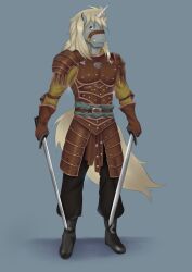  absurd_res anthro armor boots clothing dungeons_and_dragons equid equine footwear gloves handwear hasbro hi_res jakinsstudio leather leather_armor male mammal melee_weapon shoes solo sword weapon wizards_of_the_coast 