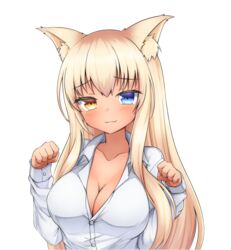  1girls :3 adorable amber_eye amber_eyes animal_ear animal_ear_fluff animal_ears big_breasts blonde blonde_ears blonde_hair blue_eye blue_eyes blushed breasts cat_ears cat_girl cat_pose catgirl coconut_(sayori) cute female female_only hair heterochromia inner_ear_fluff long_hair looking_at_viewer neko nekomimi nekopara oversized_clothes oversized_shirt solo very_long_hair white_shirt yellow_eye yellow_eyes 