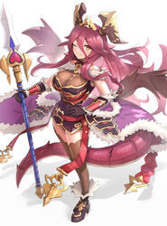  2022 absurd_res animal_humanoid big_breasts blush breasts brunhilda_(dragalia_lost) clothed clothing cygames dragalia_lost dragon dragon_humanoid female gonzarez1938 hi_res humanoid looking_at_viewer mym_(dragalia_lost) mythological_creature mythological_scalie mythology nintendo one_eye_closed scalie solo tail 