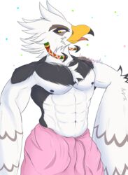  abs absurd_res anthro avian bath_towel beak bird braided_hair breath_of_the_wild chest_tuft clothed clothing feathered_tail feathers grey_body grey_feathers hair hi_res isaacyote_(artist) makeup male multicolored_body multicolored_feathers muscular muscular_anthro muscular_male navel nintendo nipples pecs rito solo tail teba_(tloz) the_legend_of_zelda towel towel_around_waist tuft two_tone_body two_tone_feathers two_tone_tail_feathers white_body white_feathers winged_arms wings yellow_beak yellow_eyes 