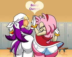  absurd_res amy_rose ass avian backless_clothing backless_dress big_butt bird butt_slam clothed clothing dress duo eulipotyphlan exposed_ass female gesture hedgehog hi_res high_five hirundinid mammal oscine panties passerine petticoat roga141 sega sonic_riders sonic_the_hedgehog_(series) swallow_(bird) underwear upskirt wave_the_swallow white_clothing white_panties white_underwear wide_hips 