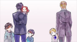  5boys aged_down aged_up albus_severus_potter black_hair blonde_hair brother_and_sister brothers carrying draco_malfoy father_and_son female formal harry_potter harry_potter_(series) harry_potter_and_the_cursed_child ihiro james_sirius_potter lily_luna_potter lolicon long_hair multiple_boys red_hair scorpius_malfoy short_hair siblings suit wizarding_world 