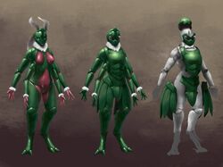  4_arms absurd_res alien antennae_(anatomy) anthro arm_tuft armor armor_plates arthropod breasts concept_art exoskeleton featureless_breasts featureless_crotch female fur green_body green_eyes headgear helmet hi_res horn insects jarilan lips looking_at_viewer malvear mandibles model_sheet multi_arm multi_limb multiple_images natural_armor neck_tuft non-mammal_breasts official_art organic_armor pink_body pink_lips pink_skin pinwheel_(snekguy) snekguy solo standing tuft white_body white_fur wrist_tuft 