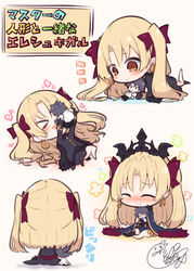  &gt;_&lt; :&gt; :d ^_^ asymmetrical_legwear beni_shake black_cape black_dress blonde_hair blue_cloak blush bow brown_eyes cape character_doll chibi cloak closed_eyes closed_mouth commentary_request doll dress earrings ereshkigal_(fate) ereshkigal_(third_ascension)_(fate) fate/grand_order fate_(series) female fujimaru_ritsuka_(male) fur-trimmed_cloak fur-trimmed_sleeves fur_trim hairbow holding holding_doll hugging_object infinity_symbol jewelry long_hair long_sleeves lying multiple_views no_pupils no_shoes nose_blush notice_lines on_back on_stomach open_mouth outstretched_arms red_bow signature single_bare_leg single_leg_pantyhose single_thighhigh sitting sleeves_past_wrists smile thighhighs tiara translated two_side_up very_long_hair xd 