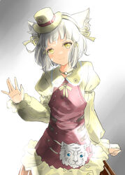  absurdres alternate_costume animal_ears bad_id bad_pixiv_id blunt_bangs cat_ears female grey_hair hat highres nia_(xenoblade) shiroxai short_hair xenoblade_chronicles_(series) xenoblade_chronicles_2 yellow_eyes 