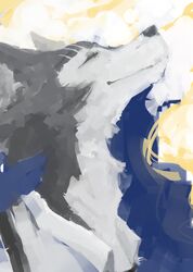  abstract_background anthro beastars canid canine canis closed_eyes eye_scar facial_scar fur grey_body grey_fur hi_res key_rooki legoshi_(beastars) male mammal multicolored_body multicolored_fur painterly scar solo two_tone_body two_tone_fur white_body wolf 