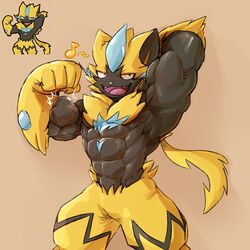  1:1 abs absurd_res anthro biceps flexing generation_7_pokemon hi_res legendary_pokemon male muscular muscular_male nintendo pecs plain_white pokemon pokemon_(species) solo waddledox zeraora 