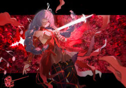  bandage_over_one_eye bandaged_arm bandages bare_shoulders black_pantyhose black_skirt breasts closed_mouth crying crying_with_eyes_open detached_sleeves dress female grey_eyes grey_hair halter_dress halterneck highres long_hair looking_at_viewer medium_breasts multicolored_hair pantyhose phrolova_(wuthering_waves) red_dress single_detached_sleeve skirt solo streaked_hair tears wuthering_waves zhiyingnianling 