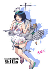  artist_name black_hair blue_eyes breasts character_name commentary_request cosplay dated diagonal-striped_clothes diagonal-striped_neckerchief dress female full_body gundam gundam_gquuuuuux hat holding holding_torpedo kantai_collection large_breasts libeccio_(kancolle) libeccio_(kancolle)_(cosplay) low-cut_armhole mini_hat moke_ro neckerchief rigging sailor_collar sailor_dress shiiko_sugai short_hair side-tie_dress sideboob simple_background sleeveless sleeveless_dress smile solo striped_clothes striped_neckerchief torpedo torpedo_launcher twitter_username white_background white_dress white_sailor_collar 