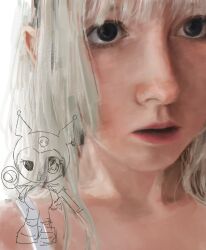  2fulun black_eyes close-up collarbone expressionless eyelashes female implied_nudity kuromi looking_at_viewer original parted_lips photorealistic pink_lips realistic sanrio upper_body white_hair 