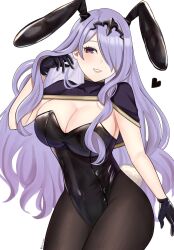  alternate_costume animal_ears breasts camilla_(fire_emblem) cleavage fake_animal_ears female fire_emblem fire_emblem_fates hair_over_one_eye highres large_breasts leotard long_hair looking_at_viewer otokajife pantyhose playboy_bunny purple_eyes smile solo 