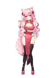  :d animal_ear_fluff animal_ears bare_shoulders black_panties black_thighhighs blush breasts china_dress chinese_clothes chitetan cleavage cleavage_cutout clothing_cutout commentary_request dress female groin hand_up heart indie_virtual_youtuber large_breasts long_hair mole mole_on_breast multicolored_hair ookami_kuon panties pelvic_curtain pink_hair purple_eyes red_dress red_footwear red_hair shoes simple_background sleeveless sleeveless_dress smile solo streaked_hair tail thighhighs two_side_up underwear very_long_hair virtual_youtuber watermark white_background wrist_cuffs 