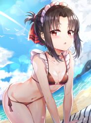  beach bikini bird black_hair blue_sky blush breasts clothing cloud day female hair headdress headwear high_resolution kaguya-sama_wa_kokurasetai_~tensai-tachi_no_renai_zunousen~ large_filesize maid_headdress open_mouth outdoors potential_duplicate red_eyes shinomiya_kaguya short_hair sky small_breasts solo sunbeam sunhyun sunlight swimsuit tagme very_high_resolution water 