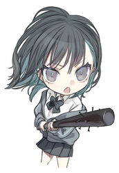  :o baseball_bat black_bow black_bowtie black_eyes black_hair black_jacket black_skirt boukou-chan_(tokiwata_soul) bow bowtie buttons check_commentary chibi collared_shirt colored_inner_hair commentary_request cowboy_shot cropped_legs dress_shirt eyelashes female foreshortening green_hair holding holding_baseball_bat jacket multicolored_hair nail nail_bat open_mouth original pleated_skirt shirt short_hair simple_background skirt solo tokiwata_soul v-shaped_eyebrows white_background white_shirt 