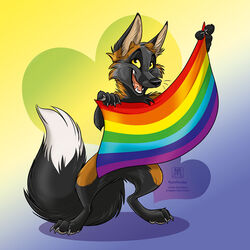  1:1 abstract_background ambiguous_gender black_body black_fur black_nose brown_body brown_fur canid canine conditional_dnp cross_fox ears_up feral flag flag_(object) fox fur gradient_background heart_background heart_symbol holding_flag holding_object lgbt_pride looking_aside mammal pride_color_flag pride_colors rainbow_flag rainbow_pride_colors rainbow_pride_flag rainbow_symbol red_fox seven-stripe_rainbow_pride_colors simple_background smile solo standing tani_da_real text text_in_heart true_fox white_body white_fur 