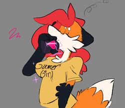  anthro canid canine closed_eyes clothed clothing digital_media_(artwork) drinking female fox fur mammal pepper_(sketchytoasty) potion simple_background sketchytoasty solo 